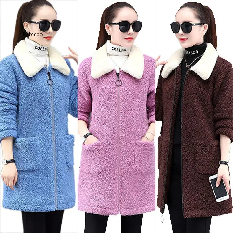 Long women's autumn winter 2022 new ins tide Korean version loose pregnant women plus velvet thick lamb wool coat