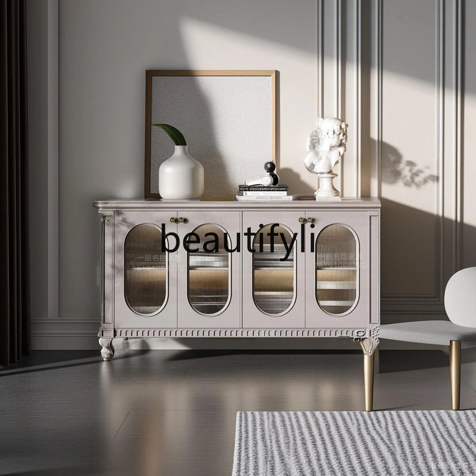 

American solid wood dining side cabinet light French entrance entrance cabinet retro decorative storage shoe cabinet