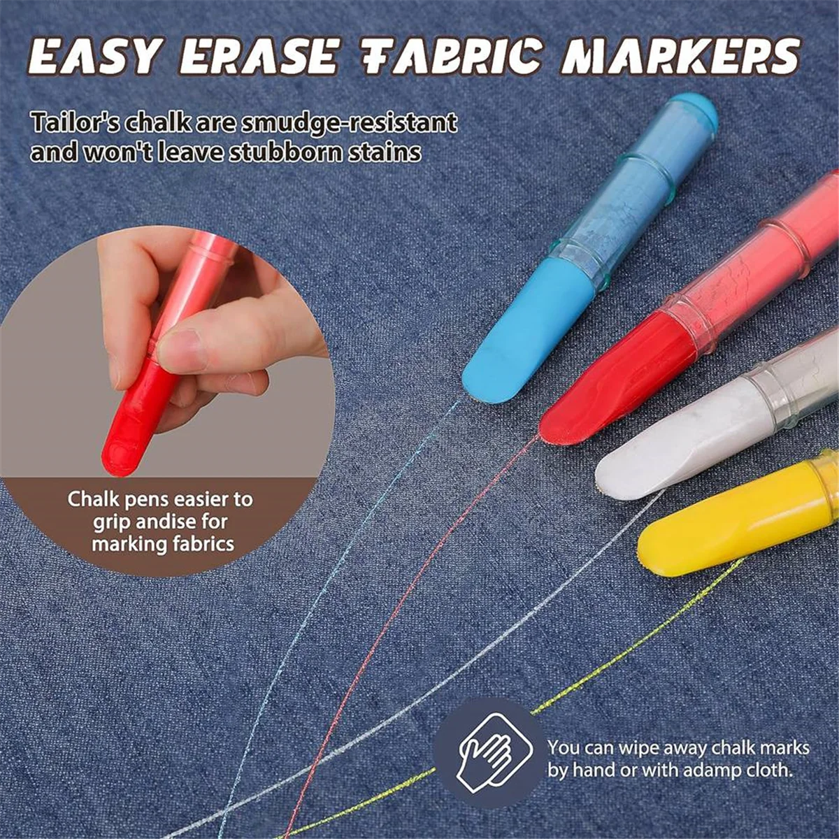 Fabric Chalk Markers for Sewing,Quilting,Crafting Erasable Tailor'S Chalk Work on Various Fabrics (2PCS with 1 Ruler)