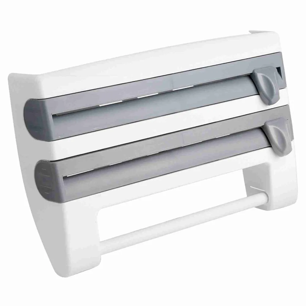 Durable ABS Paper Towel Holder Wall Mount 4-in-1 Aluminum Foil Dispenser With Cutter Plastic Wrap Dispenser Kitchen Use