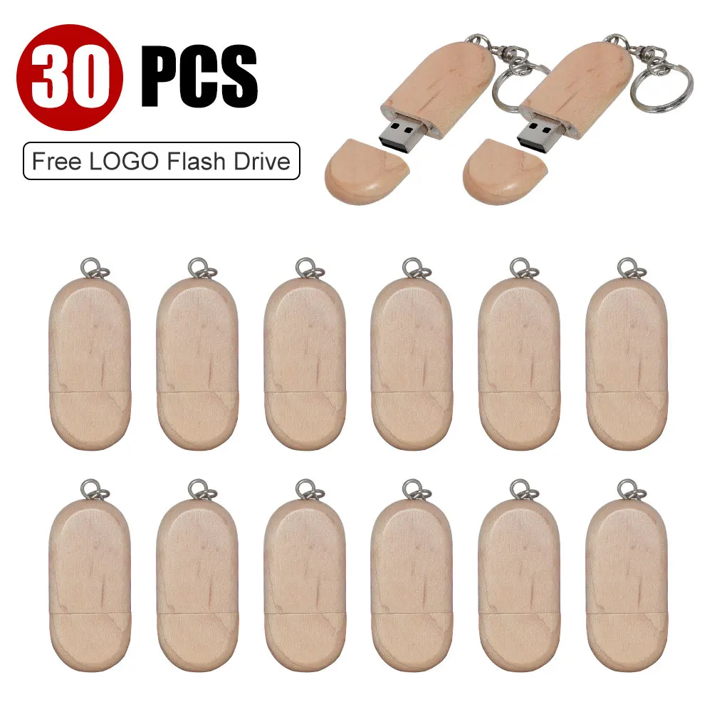 30 Stuks Usb Flash Drive Houten/Bamboe Pen Drive 2.0 Gratis Sleutelhanger Pendrive 4Gb 8Gb 16Gb 32Gb 64Gb U Schijf Gratis Logo Aangepast