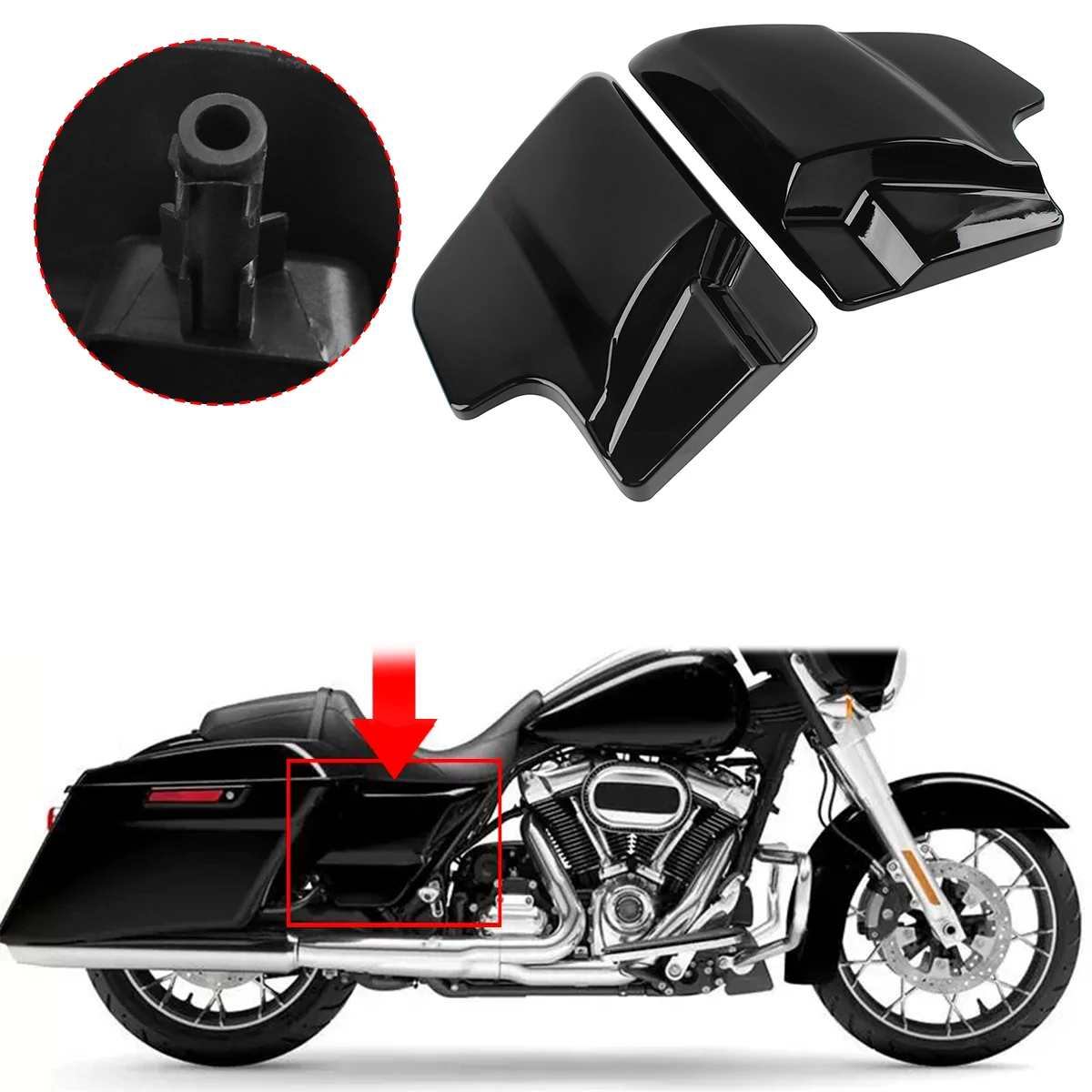 

Motorcycle Vivid Black Left & Right Side Covers Panel For Harley Touring Electra Street Road Glide CVO Road King 2009-2024