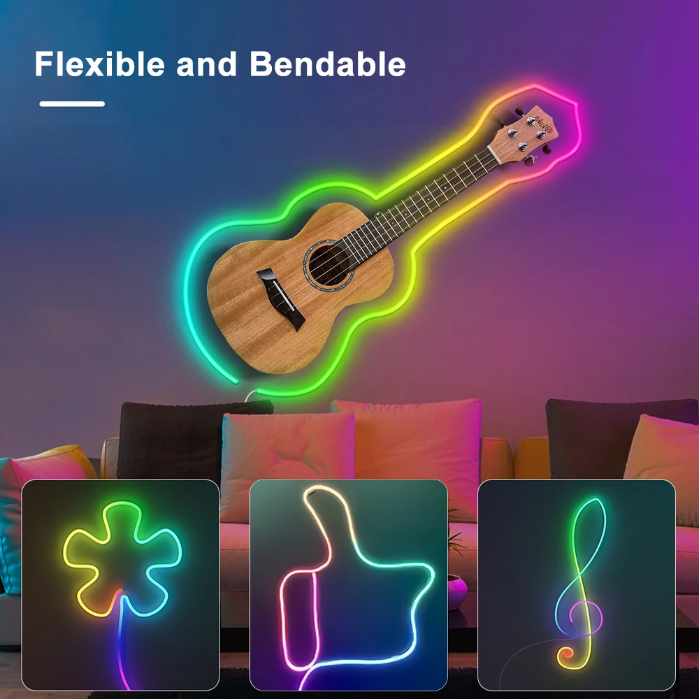 DC5V RGBIC Neon LED Strip Light WS2812 Waterproof Silicone Gel Sign Tape Soft Flexible Fairy Light For Room Wall Decor 1M-5M
