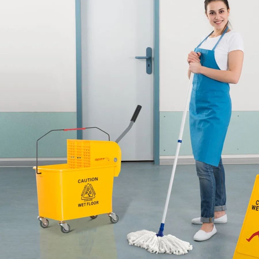 

Heavy Duty Janitor Mop Bucket with Wringer Durable Yellow Easy CleanUp
