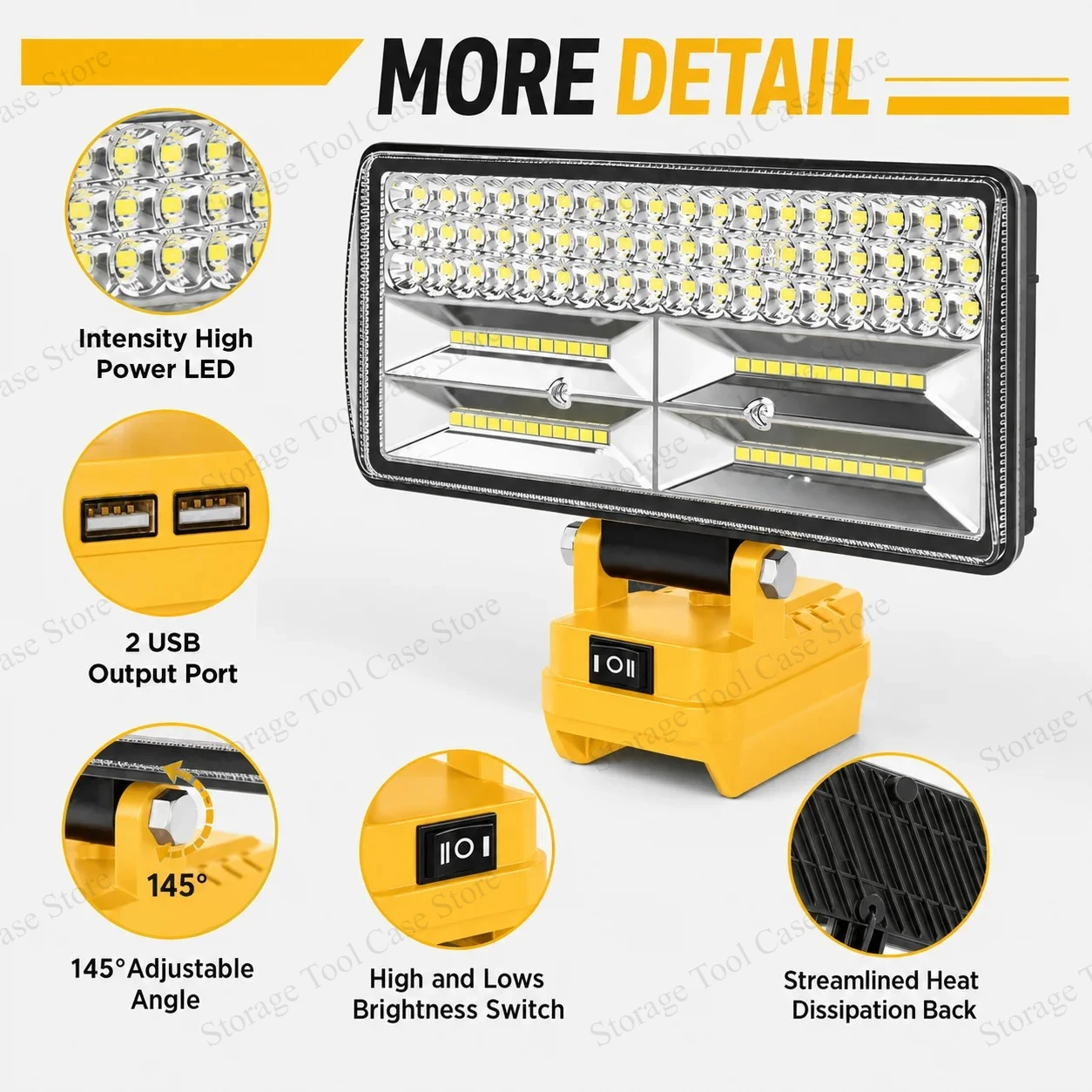 90W LED Jobsite Work Light for Dewalt 18V 20V Battery Cordless Flood Lamp for Garage Workshop Auto Repair Camping