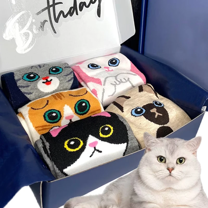 1/5Pairs Cartoon Cat Puppy Dog Socks Cotton Sock Harajuku Kawaii Kitty Women Girls Anklet Sock Breathable Casual Sox Short Sock