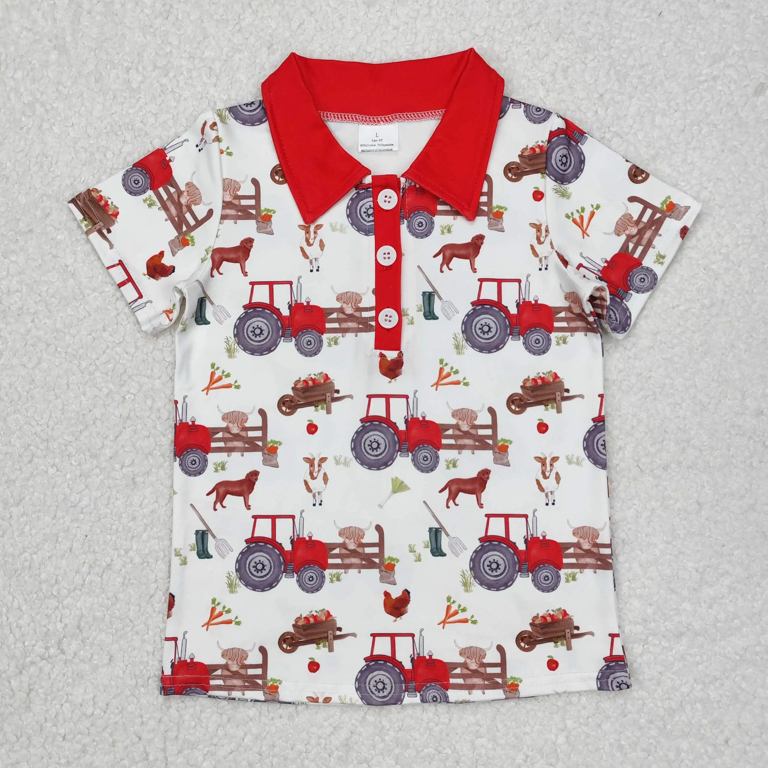 

Western clothe Farm tractor animals short Sleeve Top High Quality Casual Western children Clothing for boys