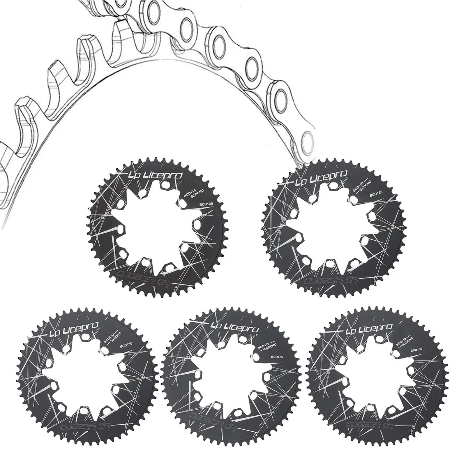 110BCD 130BCD Chain Narrow Wide Round Chain 52T 54T 56T 58T 60T Sprocket