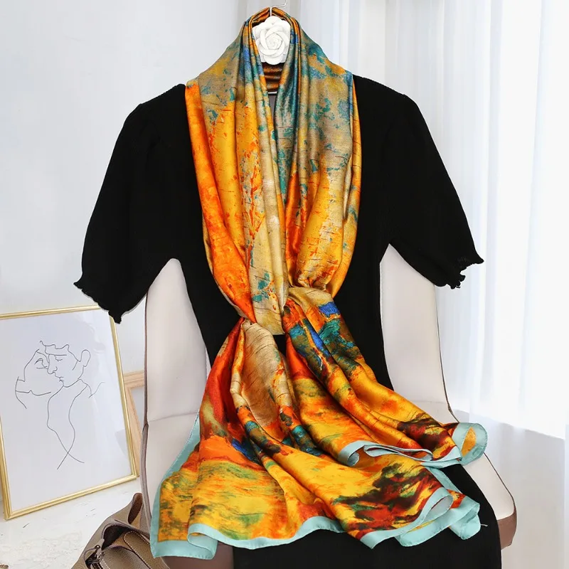 

Handkerchiefs Hair Silk Scarf 90*180cm Print Satin Big Square Silk Scarves Shawls For Women Luxury Brand Designer Hijab Headband