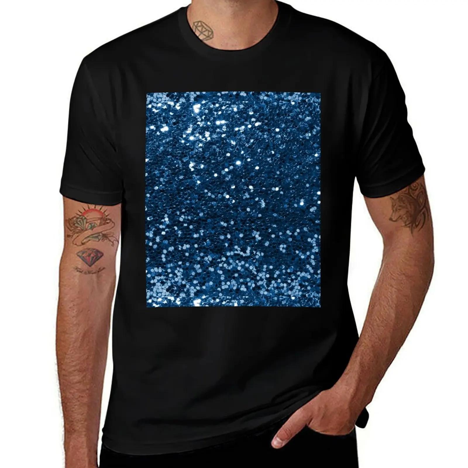 Navy Blue Glitter Simulated Look T-Shirt Holiday Vacation Tee Shirt T-Shirt