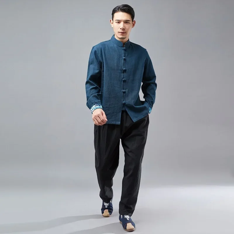 Roupa masculina tradicional chinesa, roupa Kung Fu, fato Cheongsam Shanghai Tang, camisas orientais vintage dos homens Kungfu, 12079