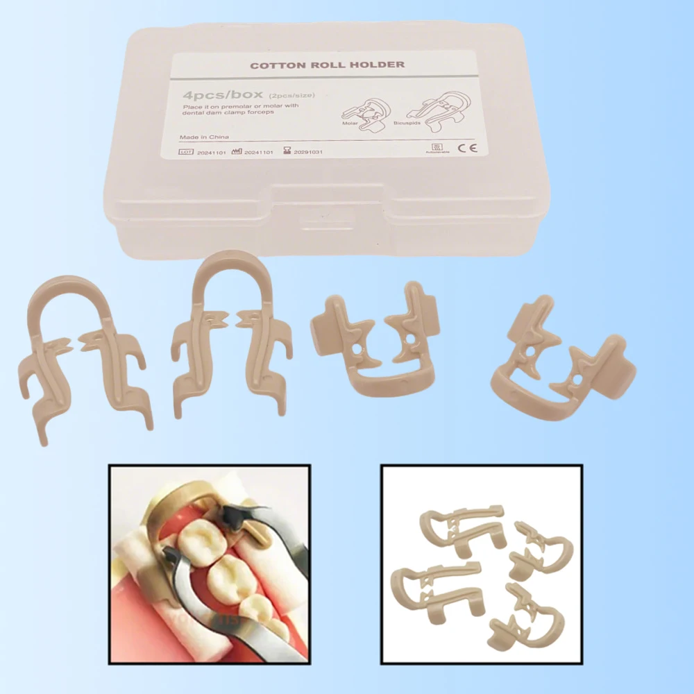 

4PCS Resin Dental Cotton Roll Holders Hemostatic Clips for Molars and Premolars Root Canal and Filling Treatment Tools