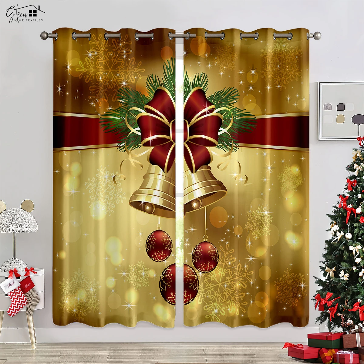 

Christmas Decoration Curtain Christmas Tree Christmas Hat Gift Elk Snowflakes New Year Festival 3d Printing Easy To Wash Curtain