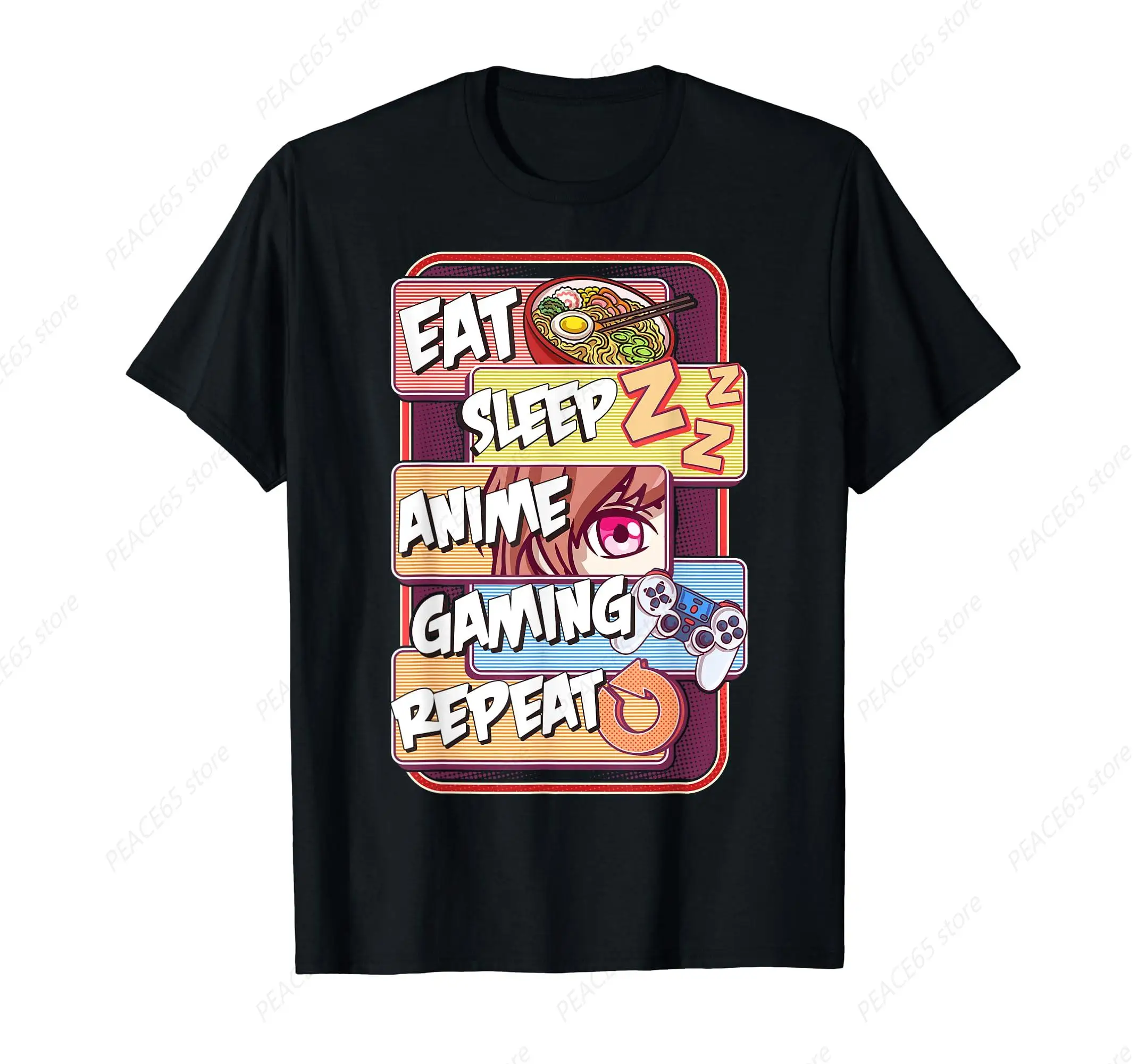 Eat Sleep Anime Gaming Repeat Kawaii Otaku Anime Manga T-Shirt for Men Women Teens Y2k Tee Cotton