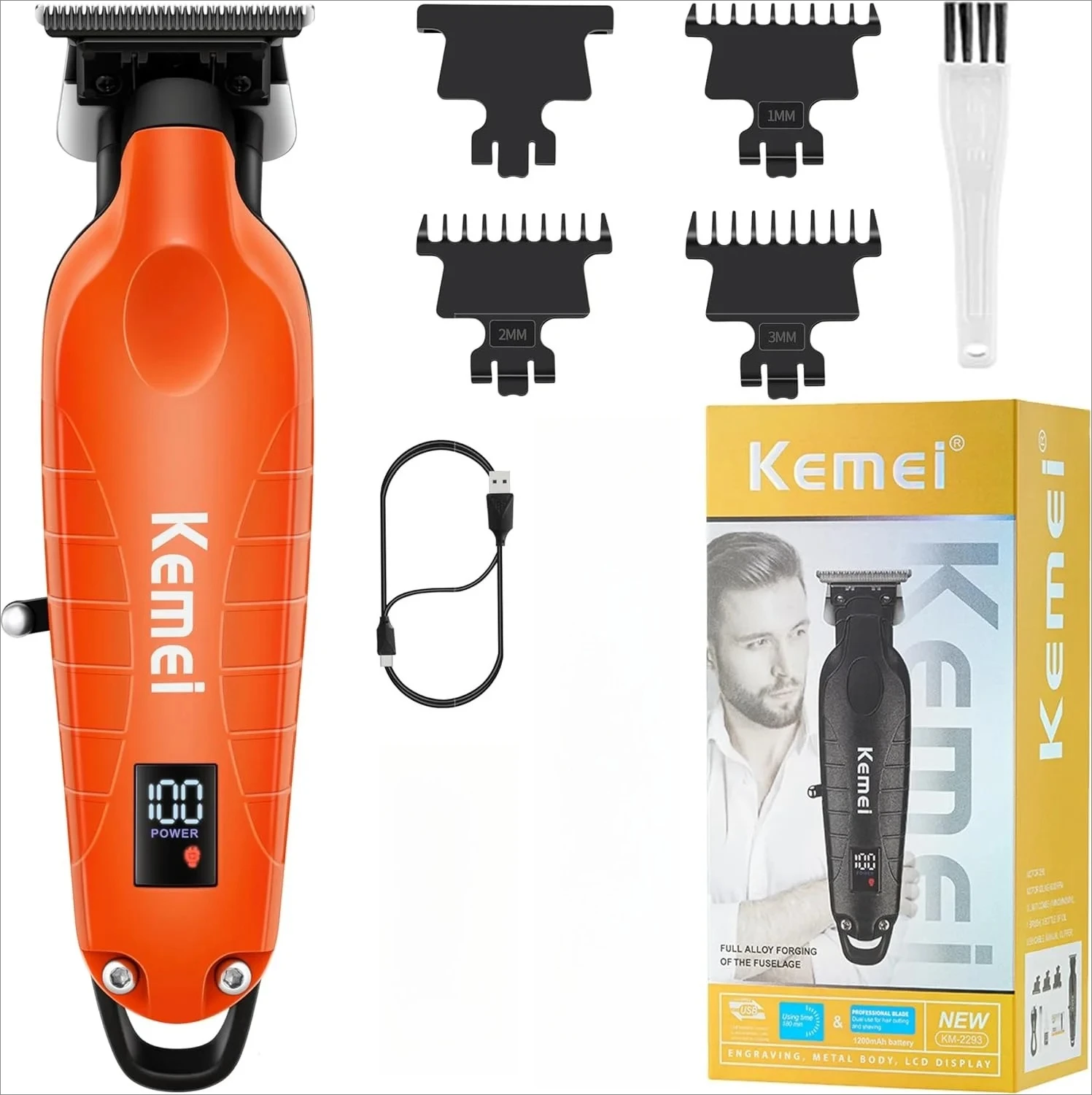 

Kemei 2293 Professional Hair Beard Trimmer Men Barber Rechargeable Finish Hair Cutting Machine Zero Gapped Cordless Hair Clipper