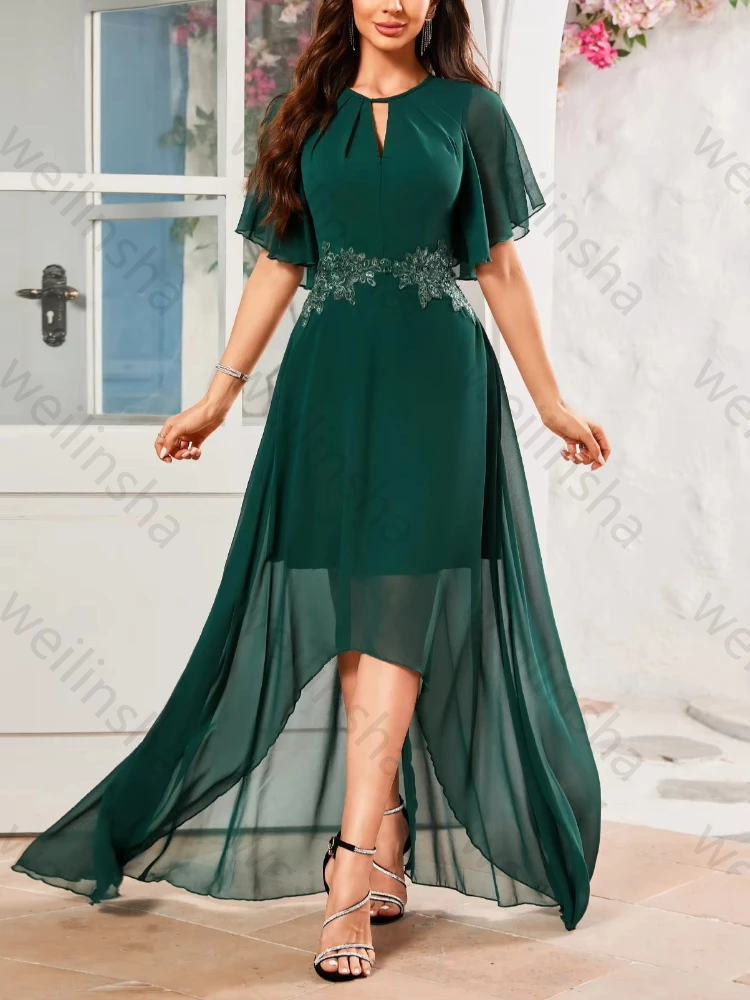 

Customized Short Sleeves Asymmetric Hem Evening Dresses Elegant Celebrity Dress Exquisite High Quality Prom Party Gown for Women