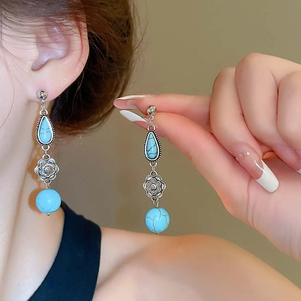 Water Droplet Shape Western Country Earrings Jewelry accessories Fashion Ornament Turquoise Earrings Moon Stars Alloy Earrings