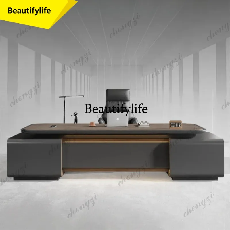 

X188 Multi functional baking paint office table With side cabinet Modern high-end luxury computer desk bureaux de travail furnit