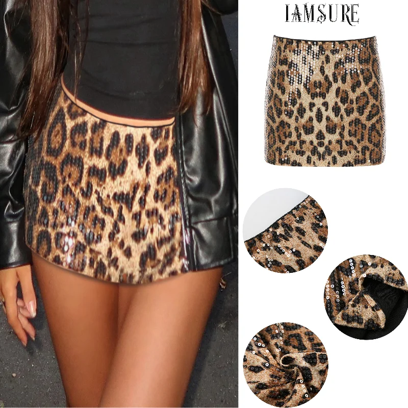 Women's Sexy Leopard Print Sequins Skirts Hottie Club Wear Fashion Elastic Waist Straight Tube Micro Skirt 2026 Street Wear New