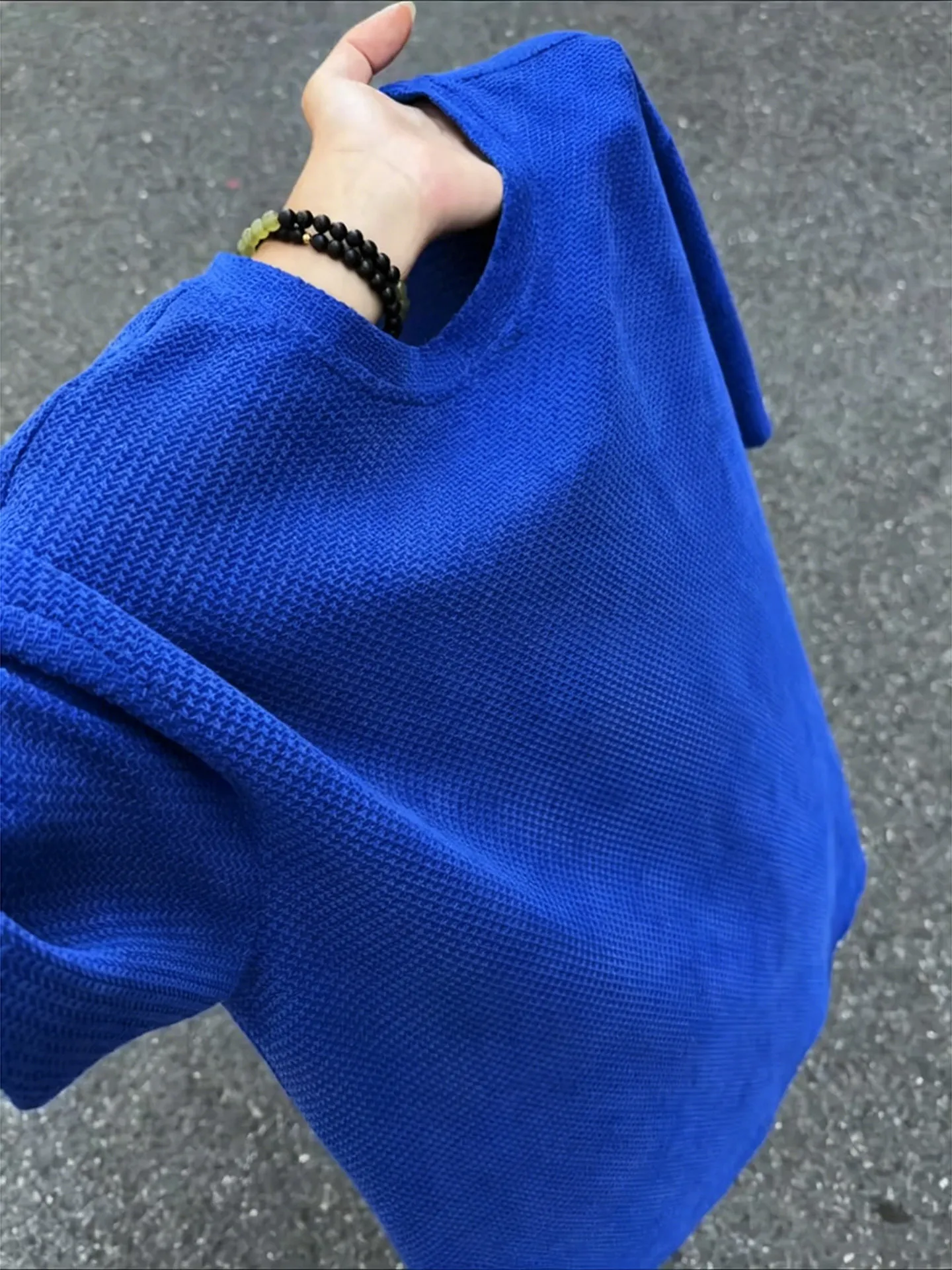 Klein Blue Textured Breathable Short Sleeve Men's Summer Deconstructed Patchwork Shoulder T-Shirt American Trendy Brand Half ...