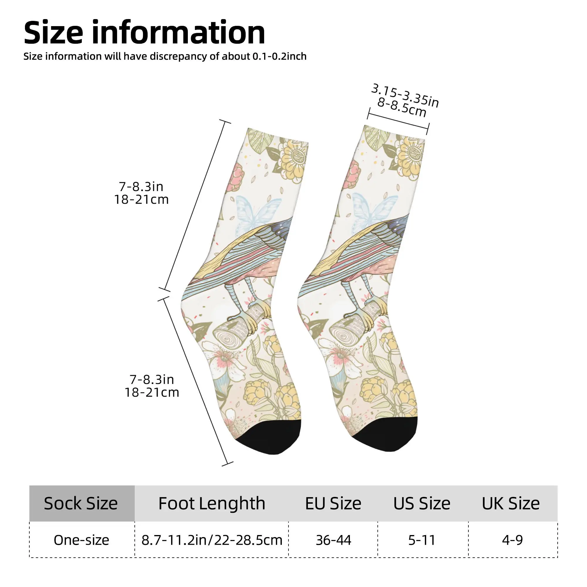 1pc Bird and Blooming Flowers Printed Men's Socks  Novelty Hip Hop Harajuku Pattern Crew Sock Casual Gift