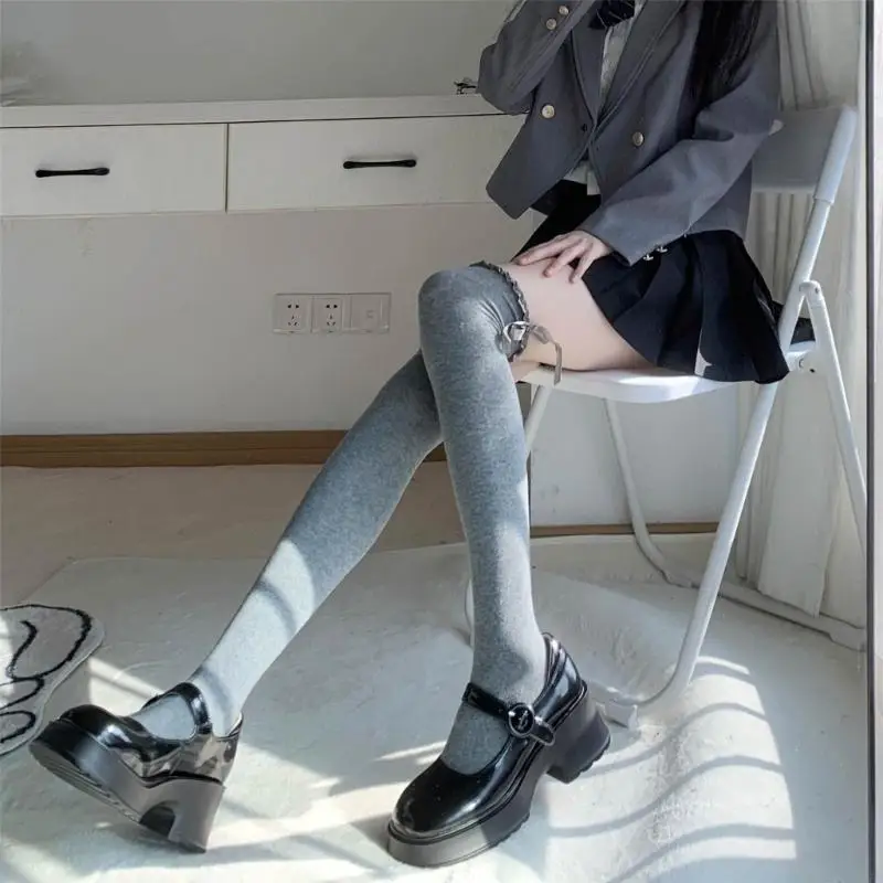 

195E 1 Pair Thigh High Lolitas Socks Frilly Ruffle Socks, Women Girl Over Knee Socks