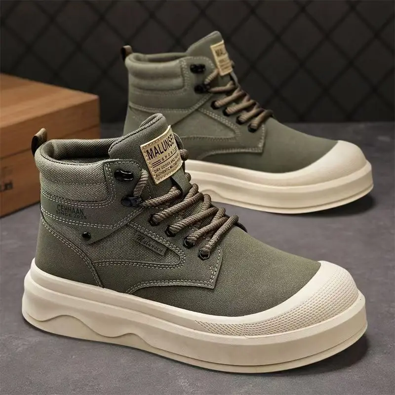 

Мужские осенне-зимние кожаные высокие рабочие ботинки на толстой нескользящей подошве с круглым носком, на шнуровке, для активного отдыха, походов и мотоциклов