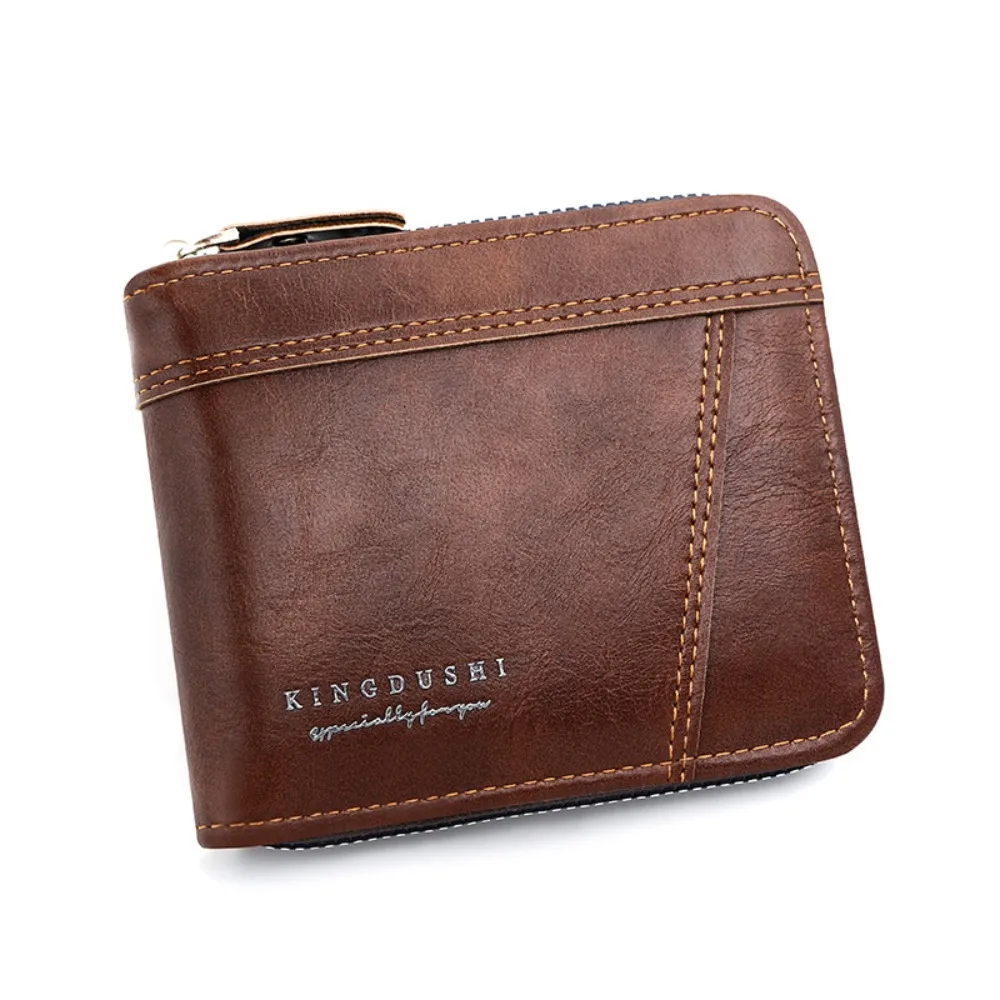 

Multifunctional Men's Short Wallet Zipper Multiple Card Slots Male Coin Purse Retro Card Pocket Business Card Holder Man