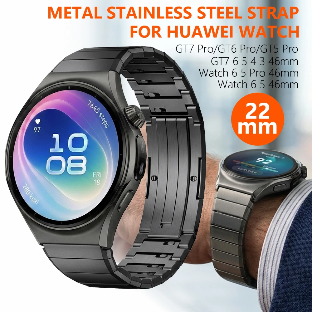 22mm Metall Edelstahl Armband für Huawei Watch GT 7 6 5 Pro 46mm GT7 Ersatzband für Huawei Watch 6 5 Pro 46mm Armband