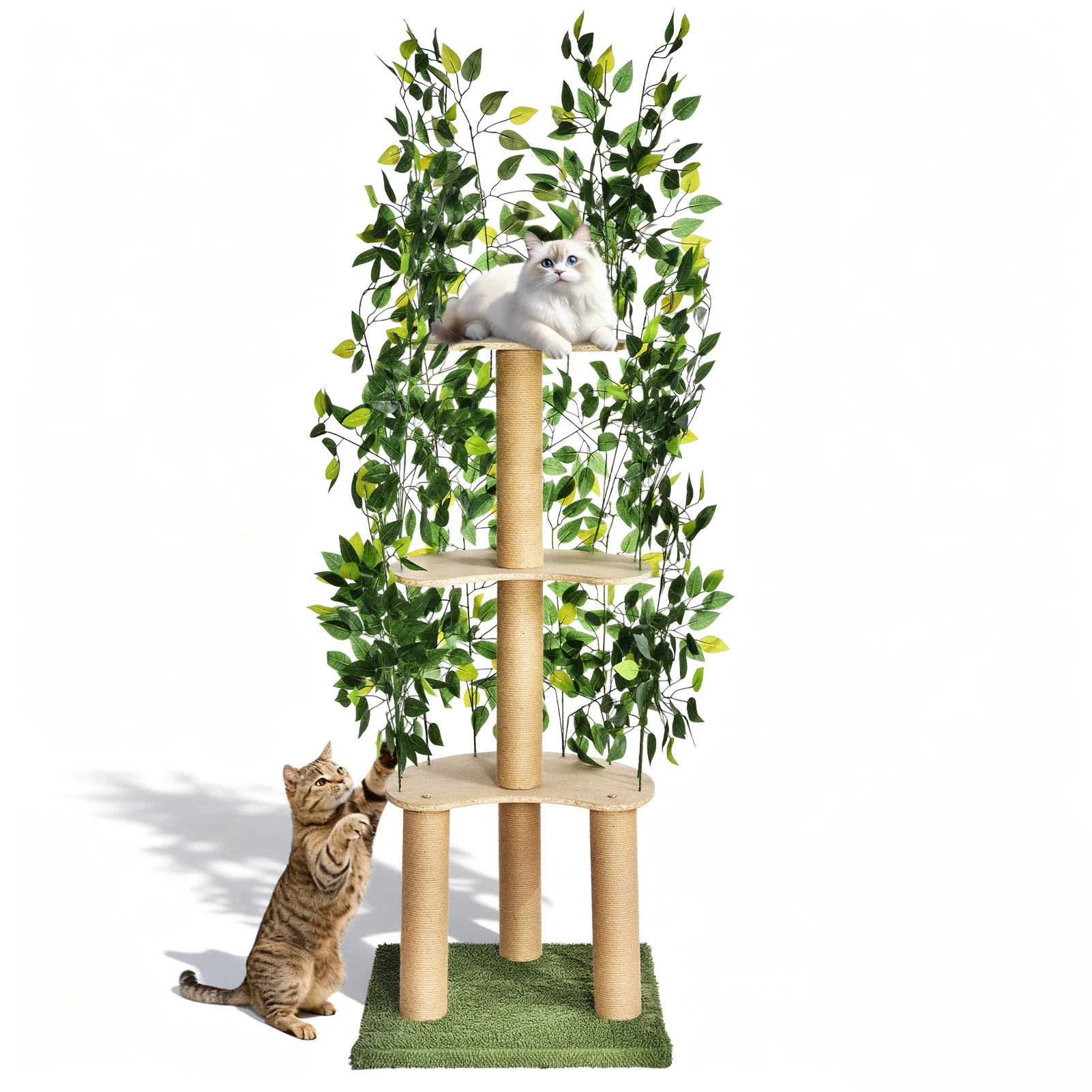 Katzenbaum für Wohnungskatzen Mehrstöckiger Großer Moderner Katzenbaum mit Blättern für Haustier-Kätzchen Zuhause Verstecken Schlafen Spielen Klettern