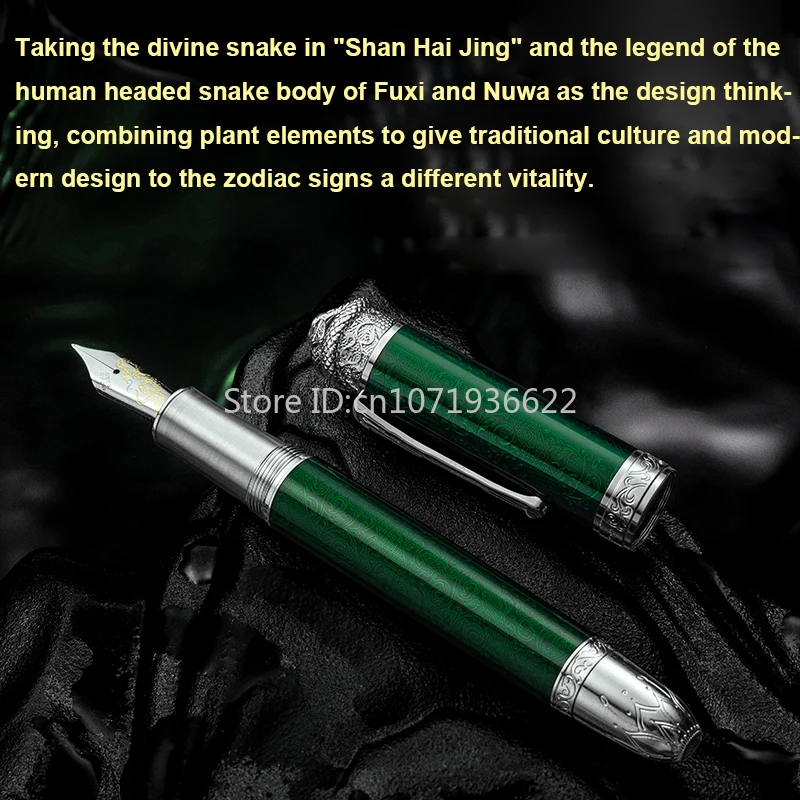 Hongdian N25 Ular Tahun Terbatas Resin Logam Hijau/Biru Pena Piston Ular Permata Pena Klip NO.6 Ujung Pena Hadiah Menulis Siswa Bisnis