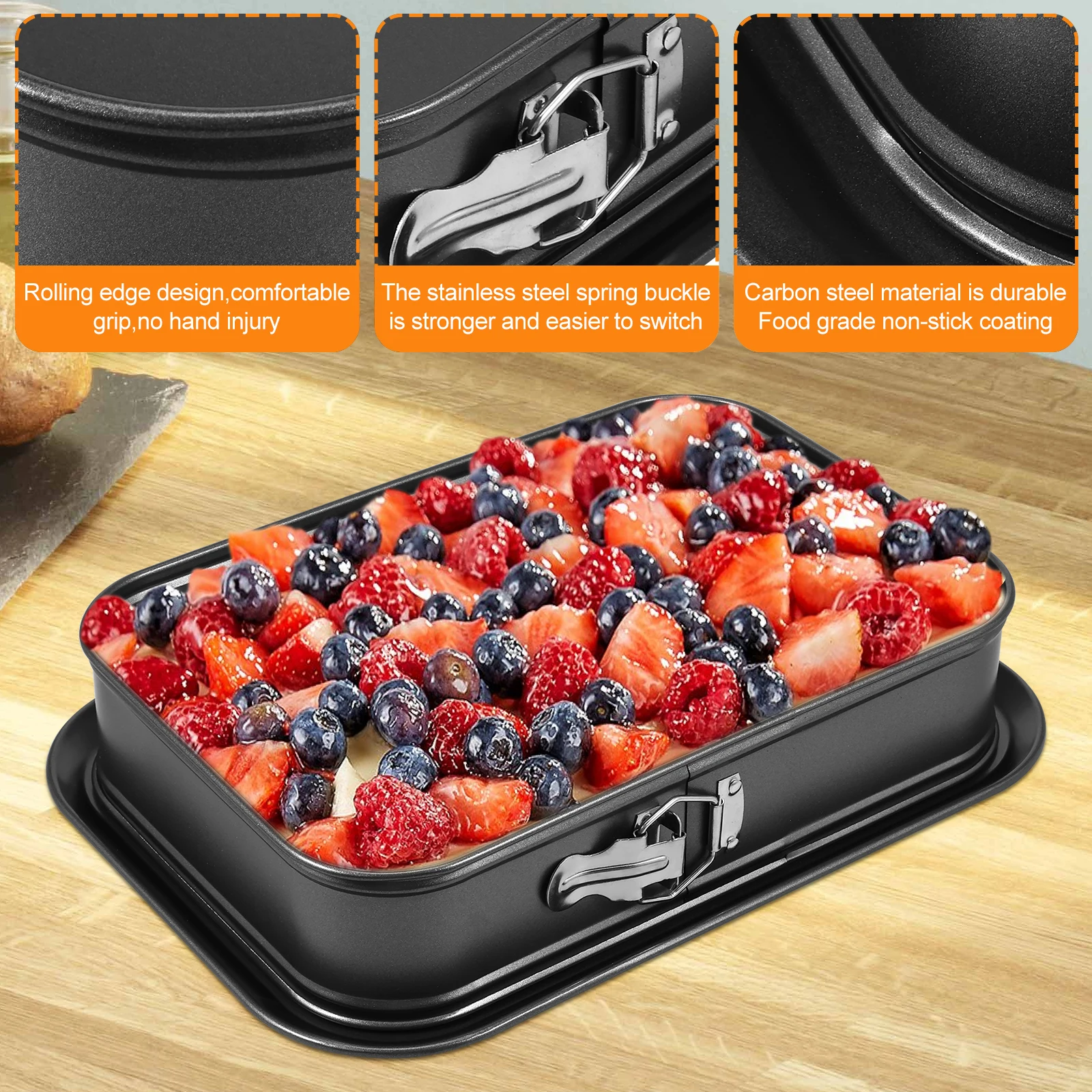 Springform Cake Pan Non-Stick Metal Bake Mould Square/Rectangle Cake Lock Making Pan for Home Kitchen DIY Cheesecake Baking Pan