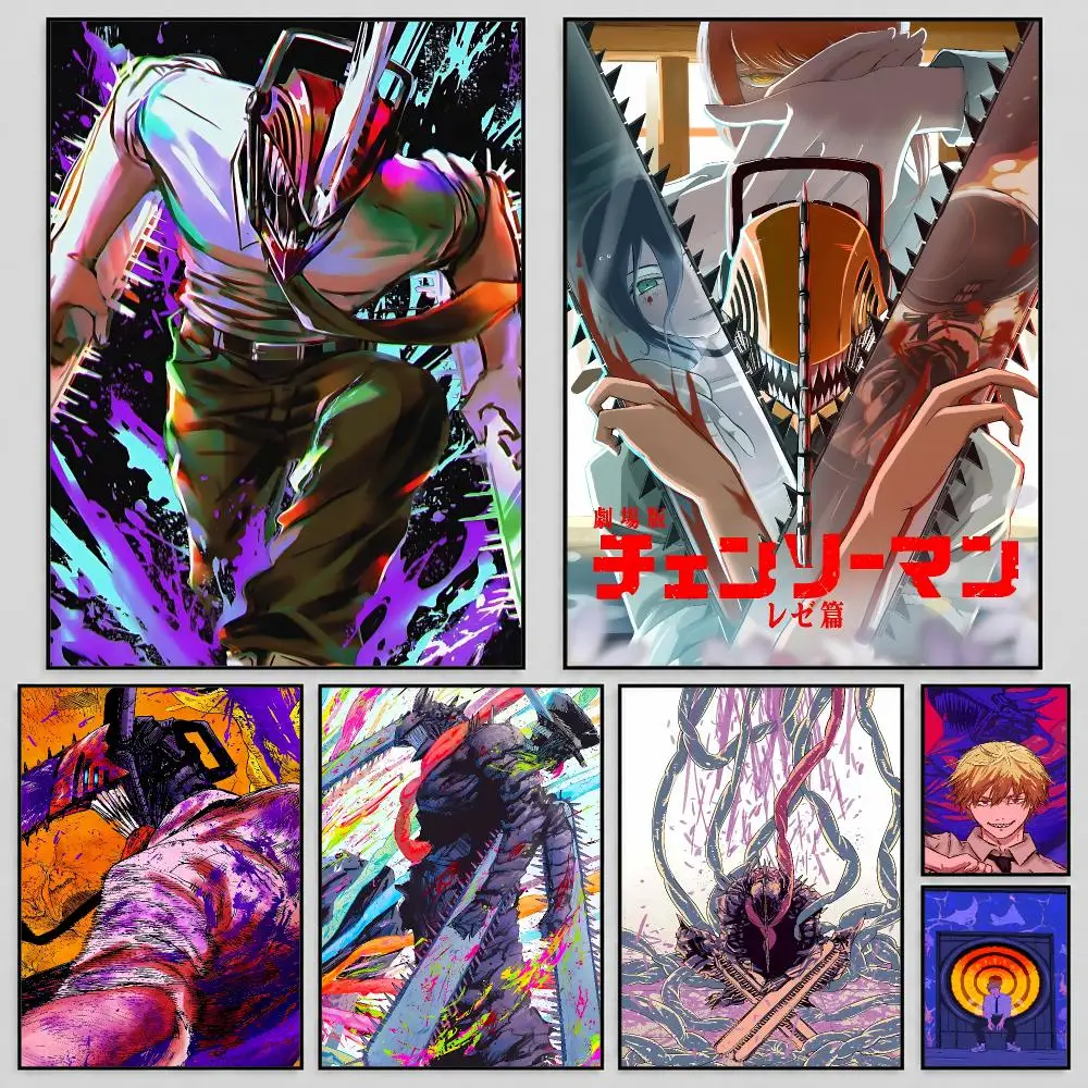 Anime Denji Chainsaw Man Devil Hunter Poster Self Adhesive PP Wall Art HD Gaming Room Bedroom Living Room Decor Apartment Gift