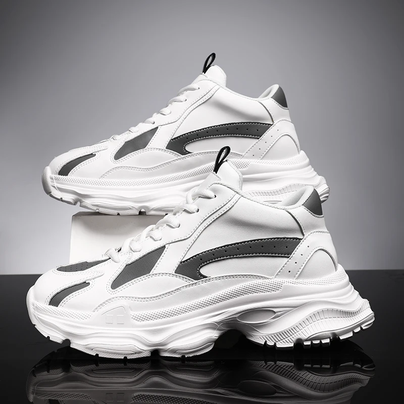 Alta qualidade elegante altura aumentando sapatos esportivos casuais sola grossa cor combinando perfurado respirável confortável