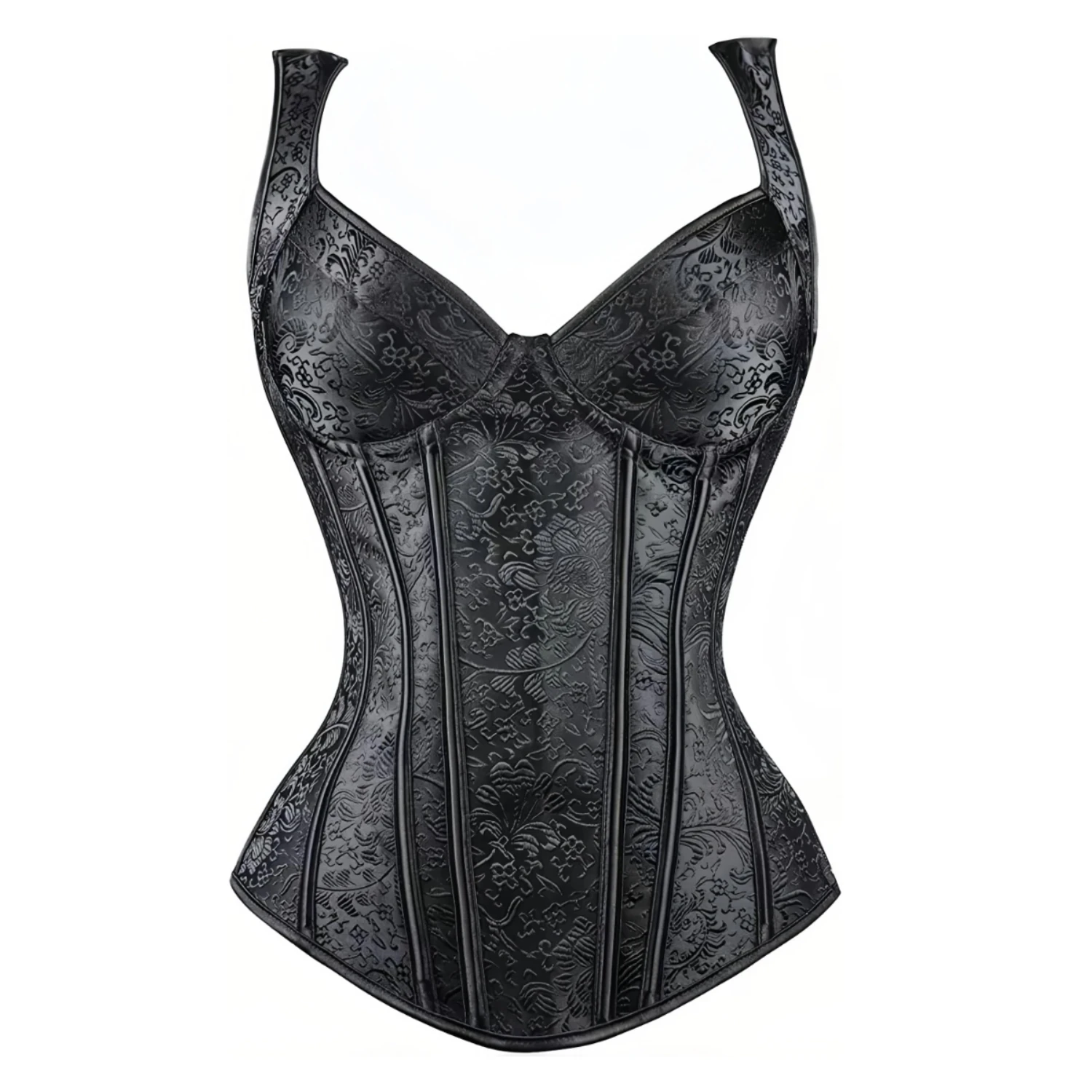 Damen Gothic Jacquard Schnür-Korsett mit Schulterträgern und Überbrust-Shaper