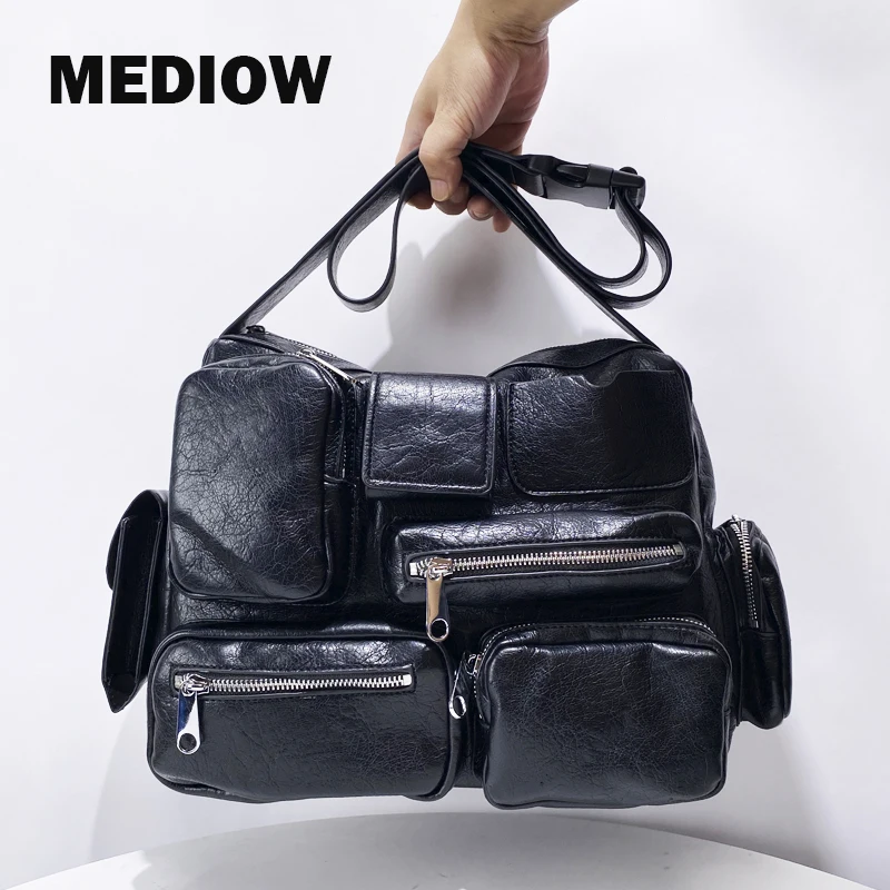 MEDIOW Moto & Biker Bags For Women Luxury Designer Handbags And Purses 2024 New In PU Oil Wax Leather Multiple Pockets Shoulder