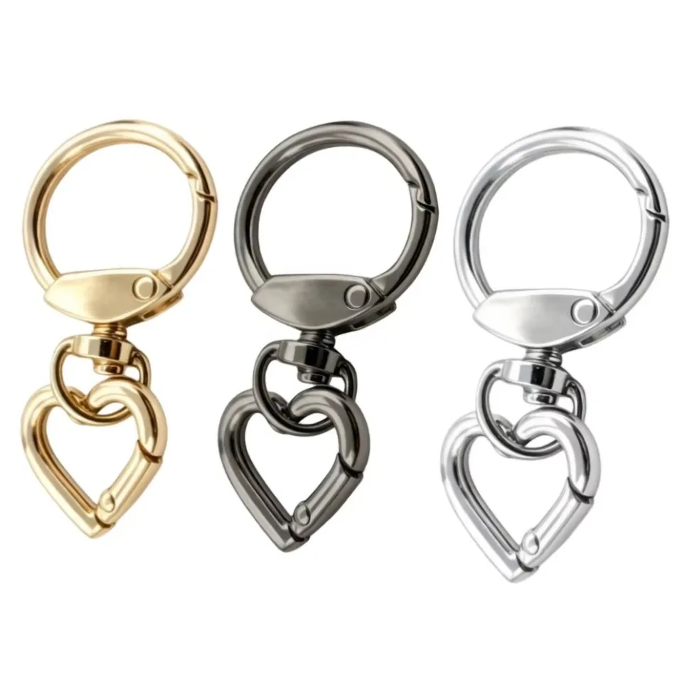 2-50 Sets Heart-Shaped Snap Keychain Clips with Round Spring O Rings for Lanyards DIY Crafts Keychains Attachments Accessories