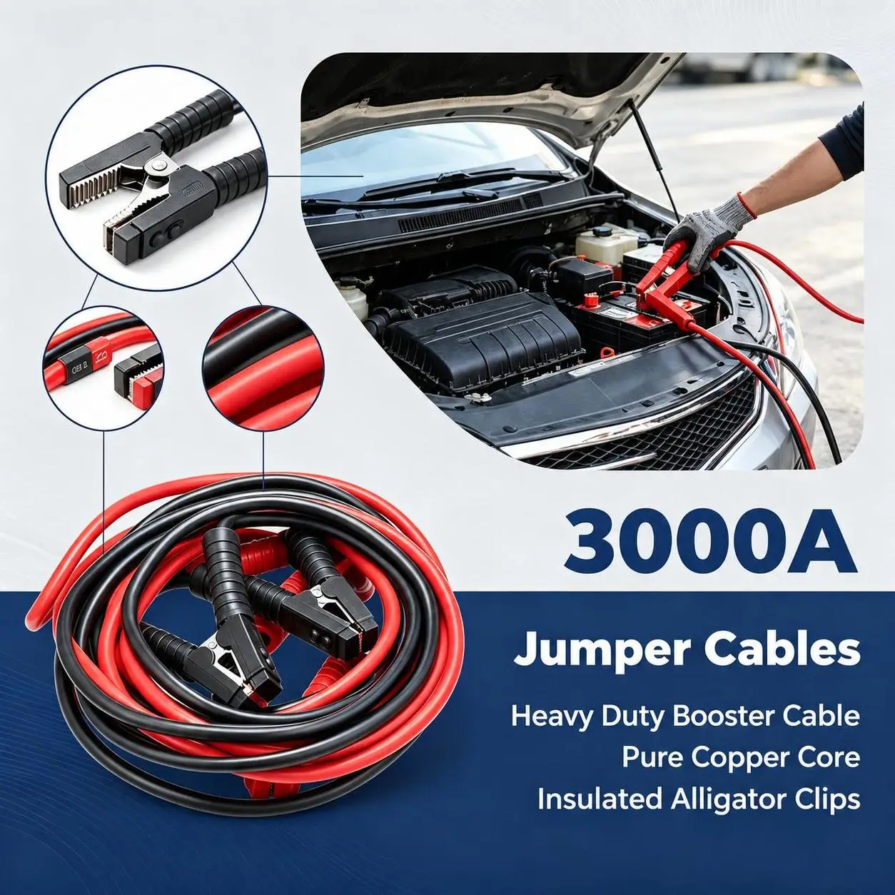 3000A Auto-Batterie-Starthilfekabel 2×5M Hochleistungs-Booster-Starthilfekabel für Auto, LKW, SUV, Notfallstart