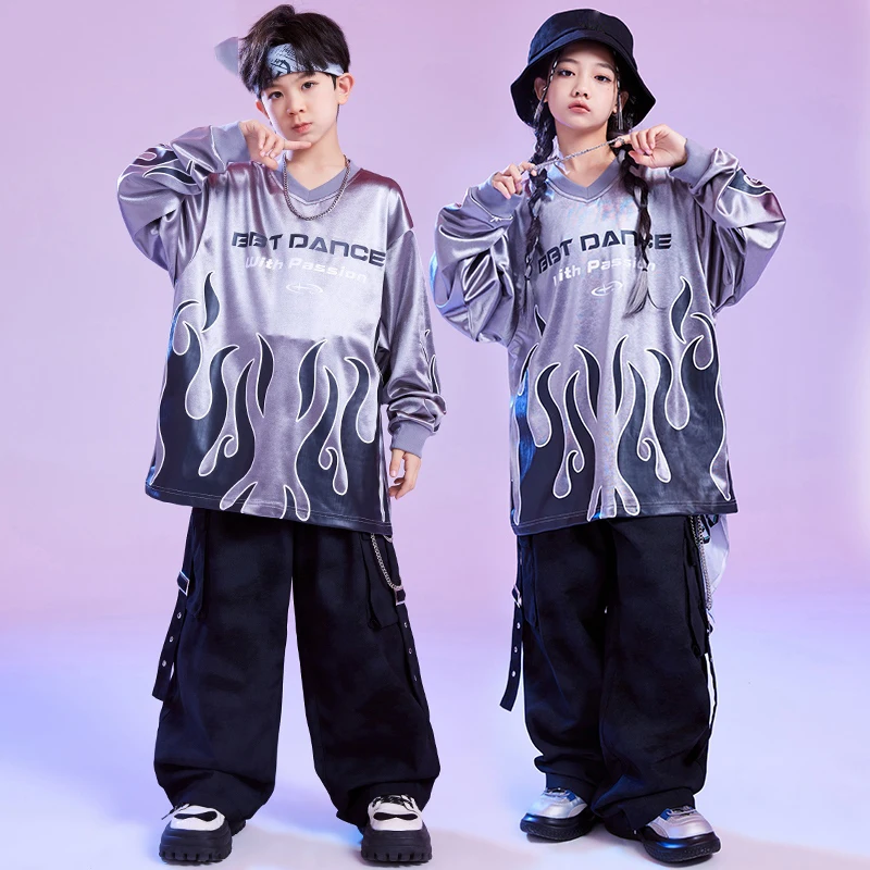 2024 Children Ballroom Hip Hop Dance Costumes For Girls Loose T-Shirts Black Cargo Pants Streetwear Boys Jazz Clothes DQS18046