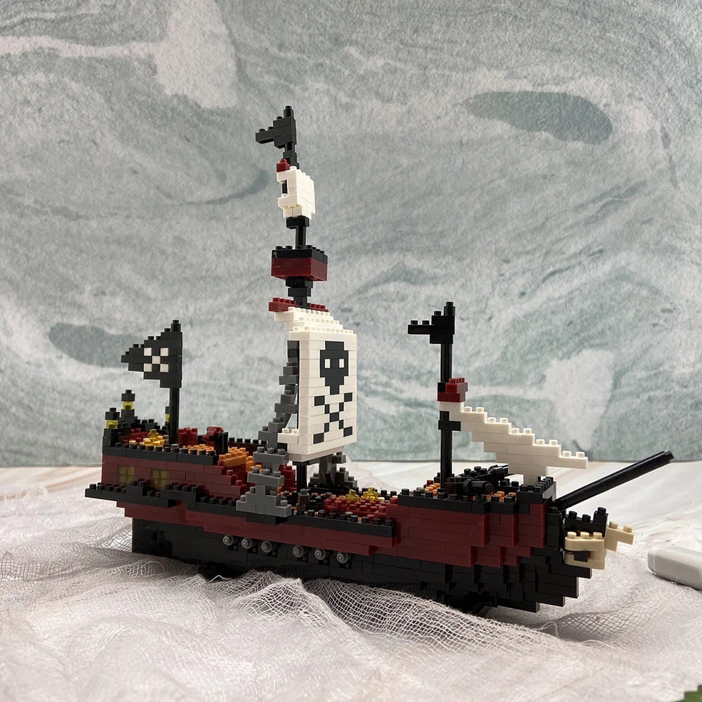 عرف بنيت الأسود القراصنة سفينة البلاستيك ثلاثية الأبعاد نموذج اللبنات للبالغين ، الأولاد ، ألعاب الطوب الصغيرة الصغيرة ، المراكب الشراعية تجميع مجموعات ، بيع