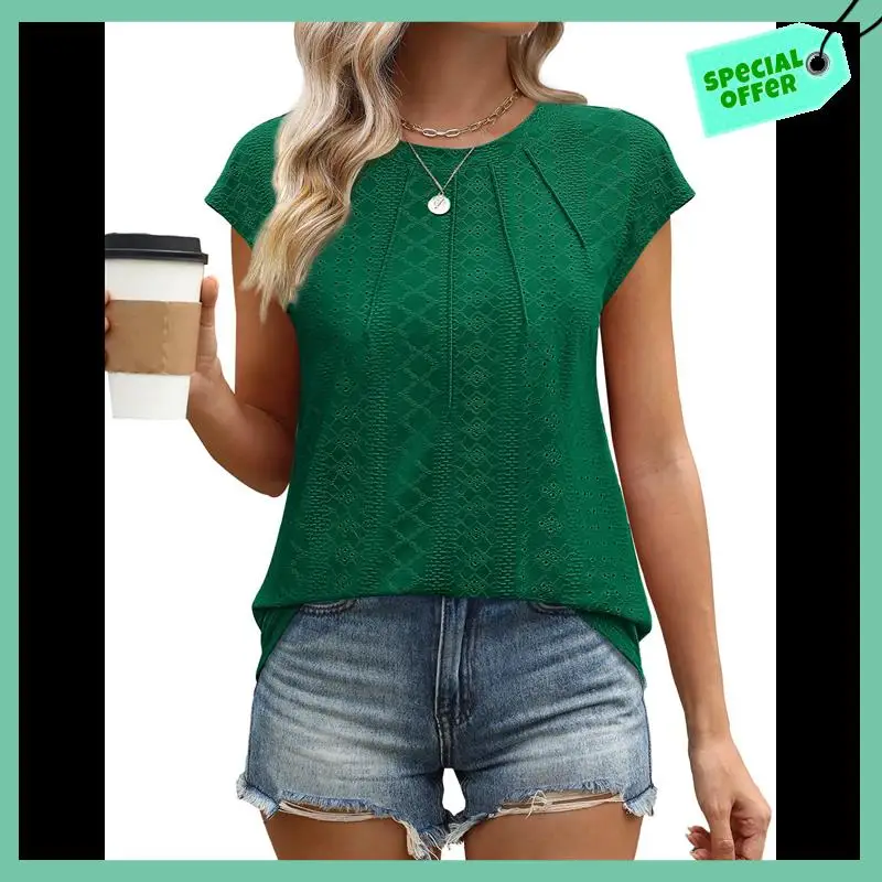 

Sturdy Womens Summer Pleated Dressy Casual Cap Short Sleeve Sleeve T-Shirts