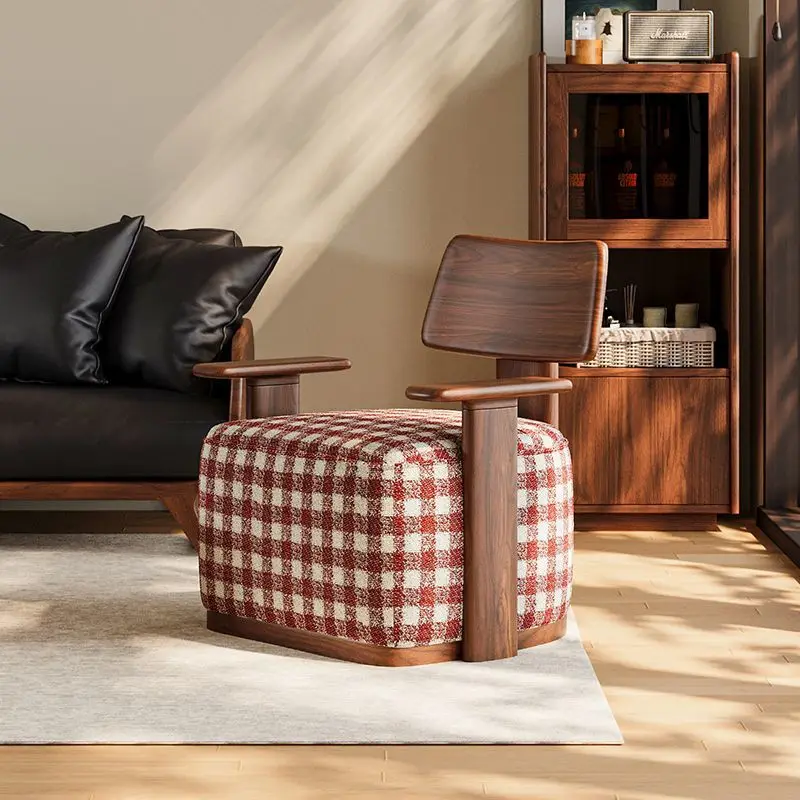 French antique single sofa chair sofa living room balcony bedroom lazy retro solid wood leisure chair designer