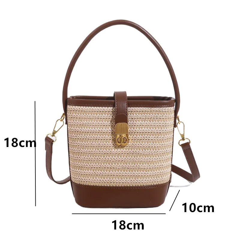 Weave Straw Bag Bucket Bag for Women\'s Travel Summer Vacation Beach Shoulder Bag Small Crossbody Bag Vintage Tote Bag Handbags