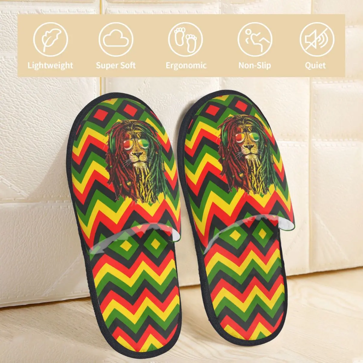 Winter Slippers Rasta Dreadlock Lion Of Judah Household Fur Cotton Slides Slippers Jamaica Reggae Rastafari Cozy Anti-skid