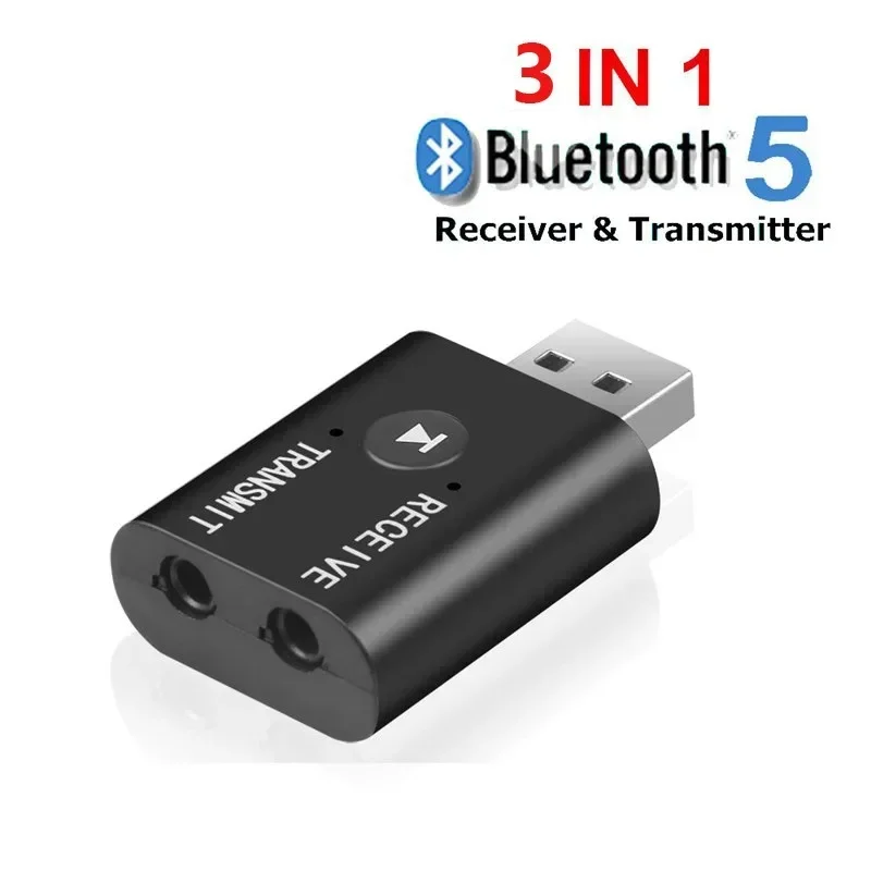 Wireless Bluetooth-Compatible 5.0 USB Switching Receiver Transmitter 3.5mm Jack AUX Audio Dongle Adapter for Car Laptops iPad TV