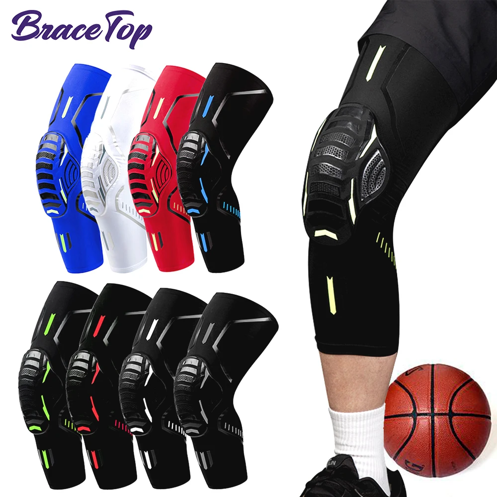 BraceTop 1 PC Basketball Knee Pad Lengthen Breathable Compression Knee Calf Sleeves Pads Brace Hiking Cycling Leg Protectors New