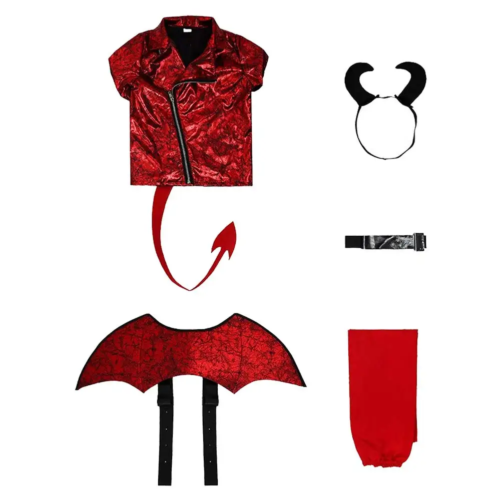 Devil Cosplay Costume for Kids, Role Play, Peruca, Chifres, Palco, Fantasia, Fantasia, Roupas de festa, Halloween, Fantasia, Meninos, Meninas, Crianças, Atacado