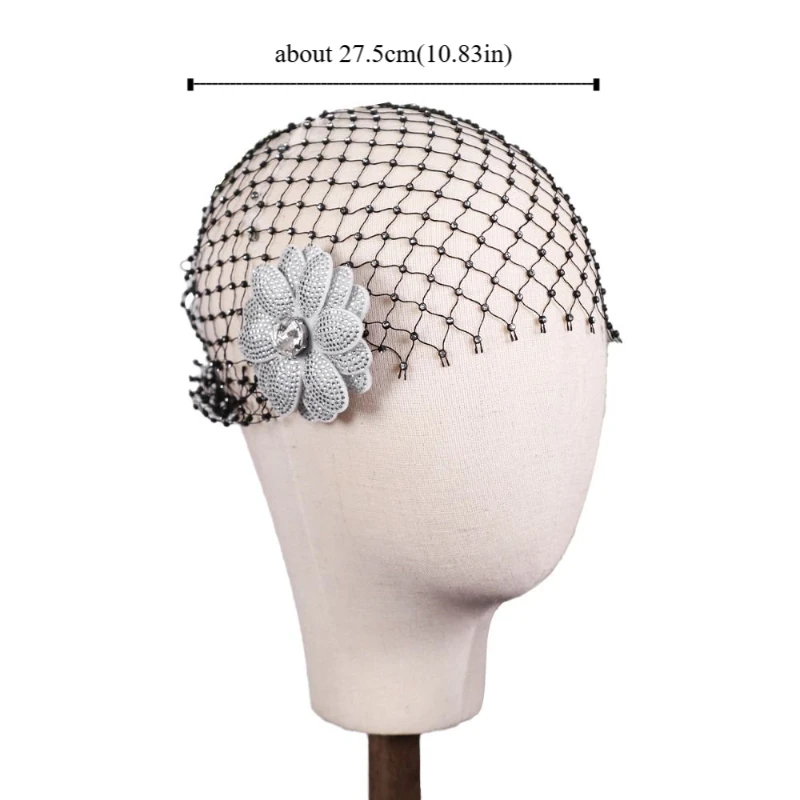 Veli da sposa squisiti in stile francese Strass neri Testa da sposa Rete di lusso Copricapo da sposa cavo Accessori da sposa