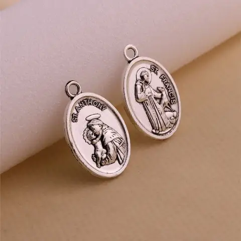 20Pcs Patron St.Francis Charms Pendants Christian St.Anthony Holding Infant Jesus Medal for Necklace DIY Jewelry Accessories