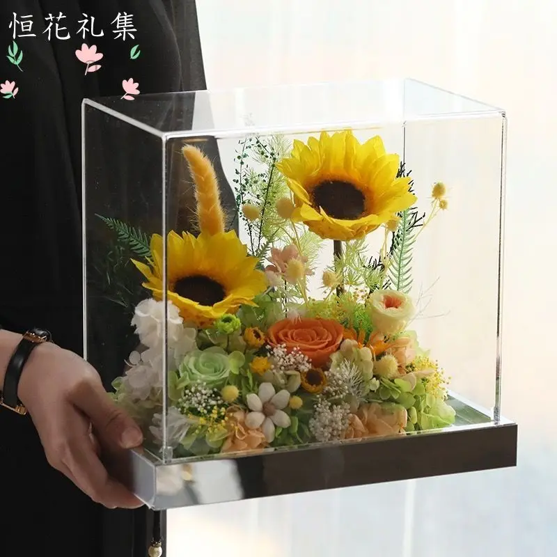 

Eternal flower sunflower real flower acrylic gift box for girlfriend and girlfriend's birthday gift